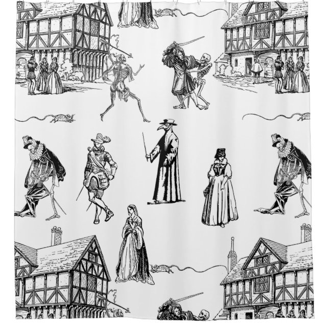 medieval gothic plague doctor skeleton toile shower curtain (Front)