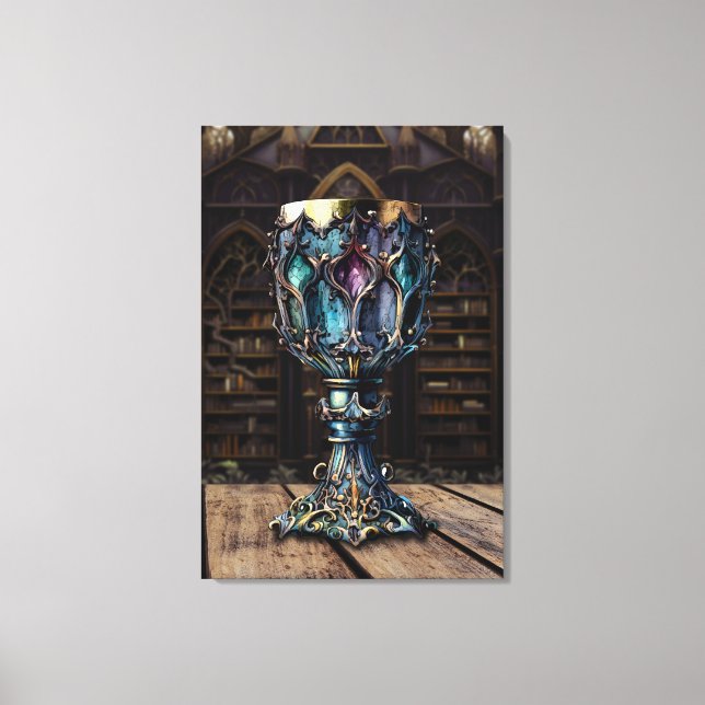 Medieval Gothic Purple Blue Goblet Castle Library  Canvas Print (Front)
