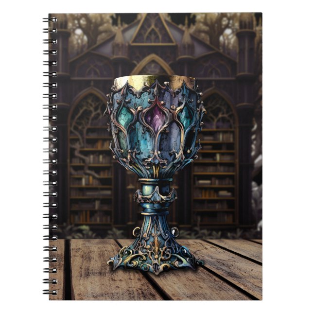 Medieval Gothic Purple Blue Goblet Castle Library  Notebook (Front)