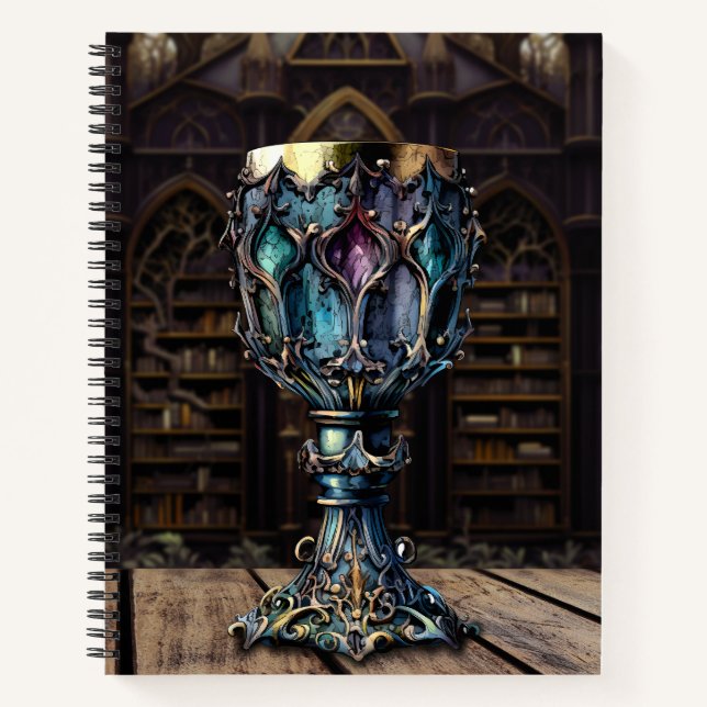 Medieval Gothic Purple Blue Goblet Castle Library  Notebook (Front)