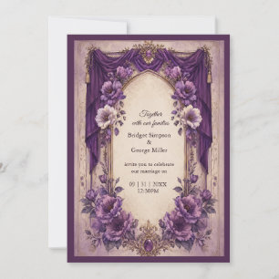 Medieval Gothic Purple Draped Arch Wedding Invitation