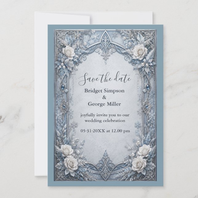 Medieval Gothic Winter Ice Silver Wedding Invitation (Front)