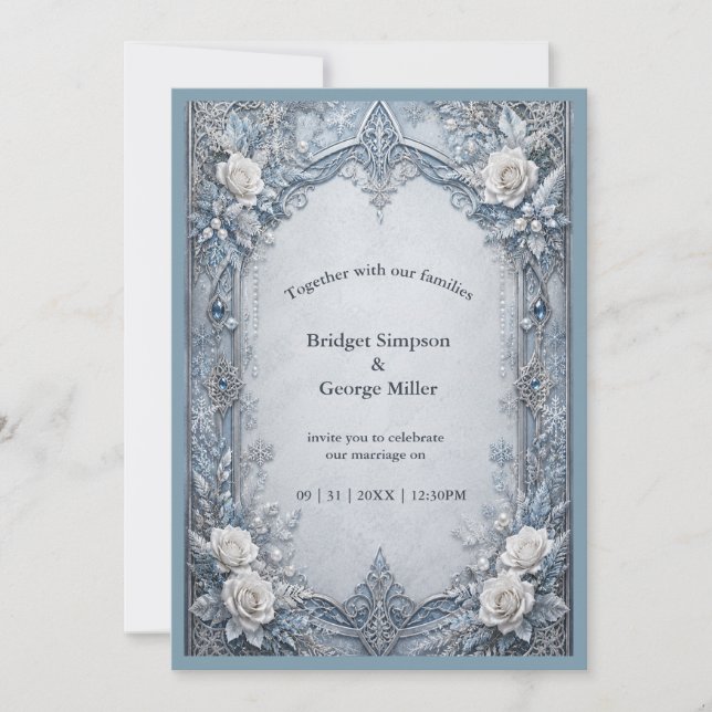 Medieval Gothic Winter Ice Silver Wedding Invitation (Front)