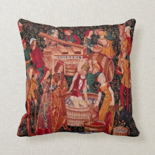 " Medieval Grape Harvest Wall Tapestry" Throw Pillow