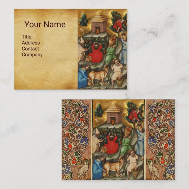 MEDIEVAL GRAPE VINEYARD HARVEST Antique Grapevine Business Card (Front/Back)
