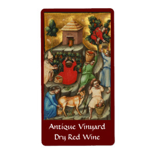 MEDIEVAL GRAPE VINEYARD HARVEST Antique Grapevine  Label