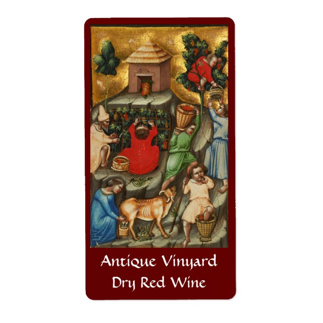 MEDIEVAL GRAPE VINEYARD HARVEST Antique Grapevine  Label (Front)