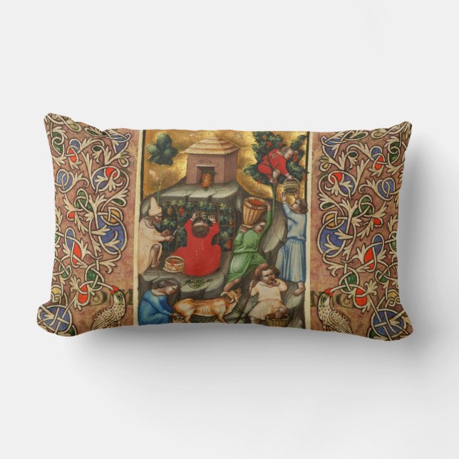 MEDIEVAL GRAPE VINEYARD HARVEST Antique Grapevine Lumbar Pillow (Front)
