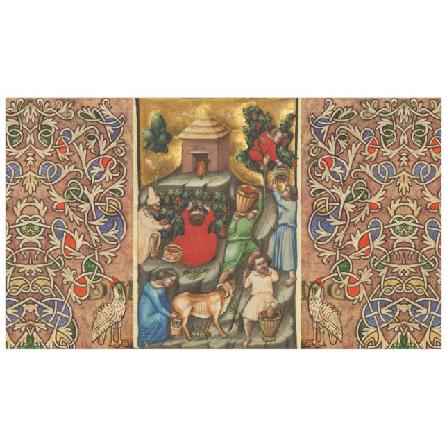 MEDIEVAL GRAPE VINEYARD HARVEST Antique Grapevine  Tablecloth (Front (Horizontal))