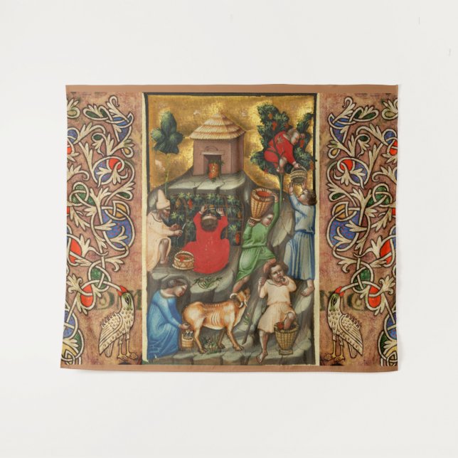 MEDIEVAL GRAPE VINEYARD HARVEST Antique Grapevine  Tapestry (Front (Horizontal))
