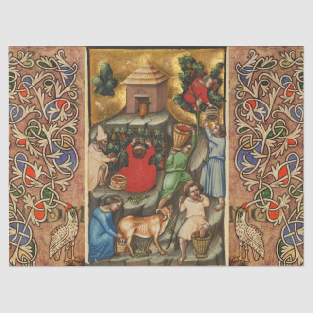 MEDIEVAL GRAPE VINEYARD HARVEST Antique Grapevine Tissue Paper (Front)