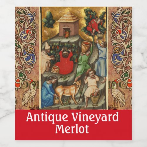 MEDIEVAL GRAPE VINEYARD HARVEST Antique Grapevine  Wine Label
