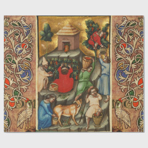 MEDIEVAL GRAPE VINEYARD HARVEST Antique Grapevine  Wrapping Paper