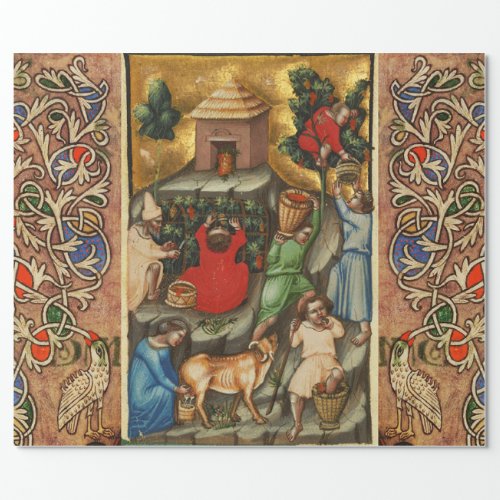 MEDIEVAL GRAPE VINEYARD HARVEST Antique Grapevine  Wrapping Paper