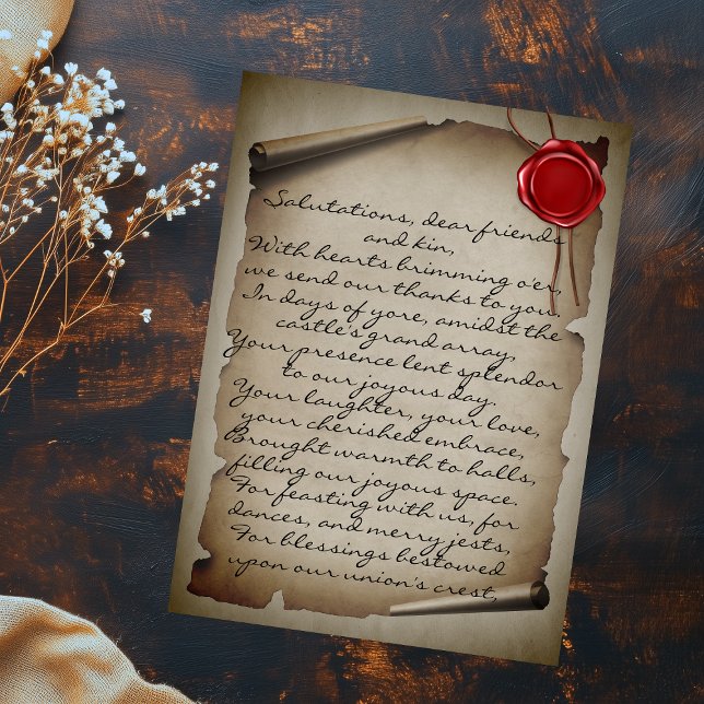 Medieval Gray Scroll Wax Seal Wedding Thank You Postcard (Creator Uploaded)