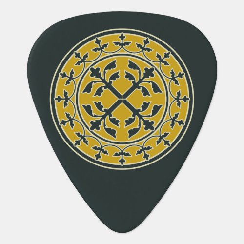 Medieval Green Beige Wreath Leaves Romanesque Guitar Pick