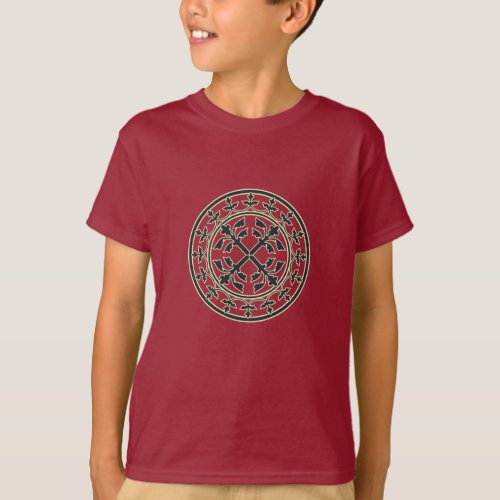 Medieval Green Beige Wreath Leaves Romanesque T_Shirt