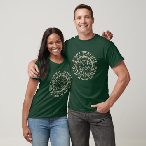 Medieval Green Beige Wreath Leaves Romanesque T_Shirt