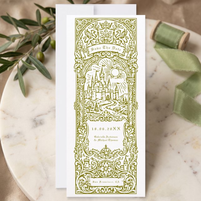 Medieval Green Wedding Bookmark Save The Date Invitation (Creator Uploaded)