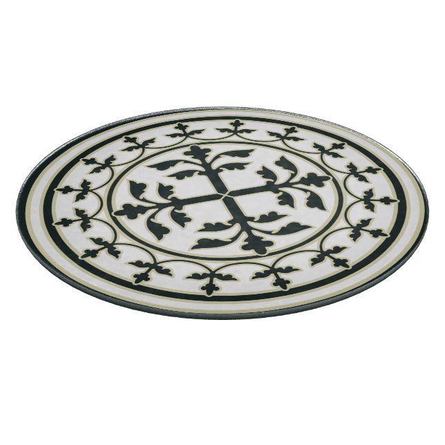 Medieval Green White Beige Wreath Leaves Cutting Board (Corner)