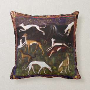 Medieval Greyhound Dogs on Paisley Throw Pillow