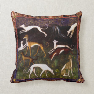 Medieval Greyhound Dogs on Paisley Throw Pillow