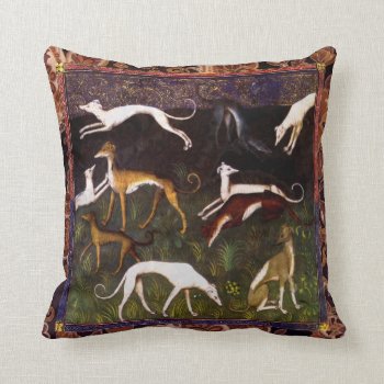 Medieval Greyhound Dogs On Paisley Throw Pillow by cowboyannie at Zazzle