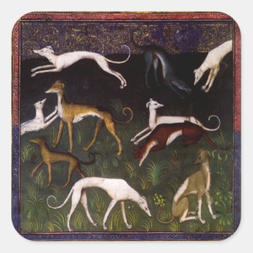 Medieval Greyhounds Fine Art Animals Square Sticker