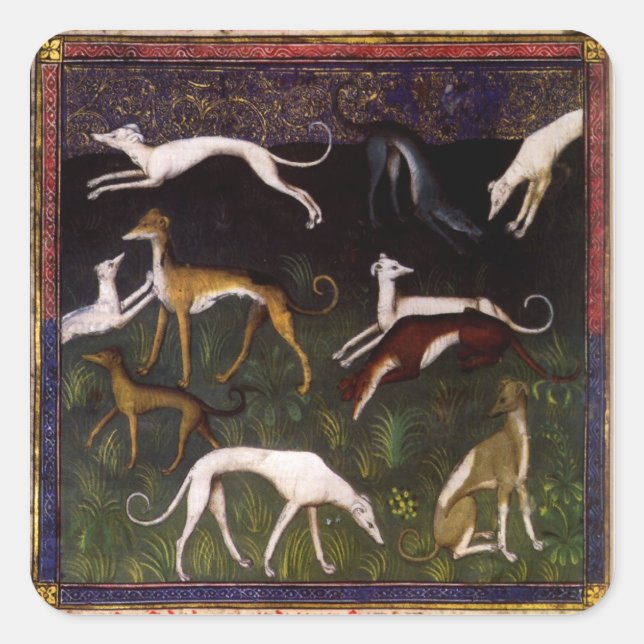 Medieval Greyhounds Fine Art Animals Square Sticker (Front)