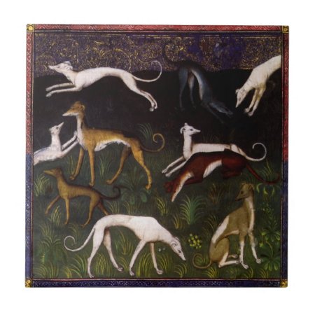 Medieval Greyhounds Fine Art Ceramic Tile