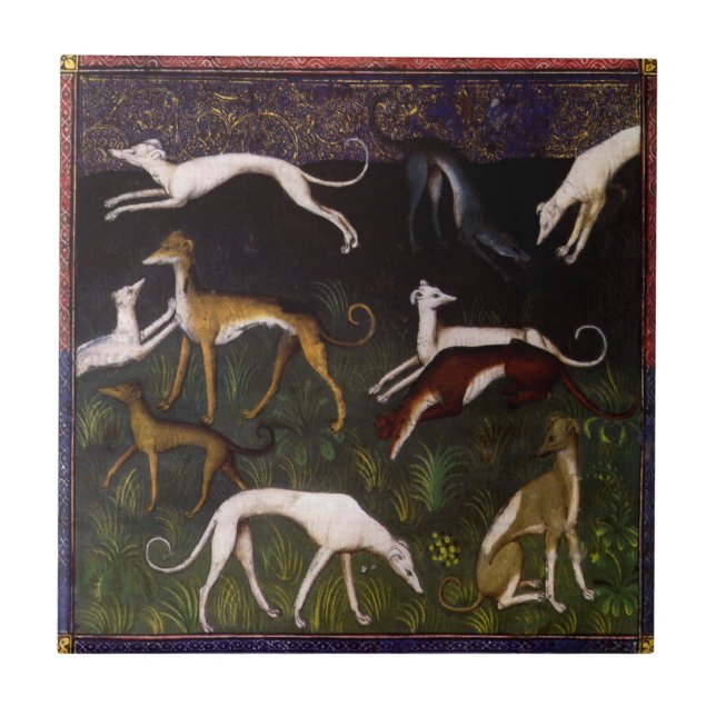Medieval Greyhounds Fine Art Ceramic Tile (Front)