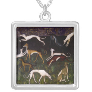 Medieval Greyhounds Fine Art Silver Plated Necklace