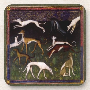 Medieval Greyhounds In The Deep Woods Beverage Coaster by cowboyannie at Zazzle