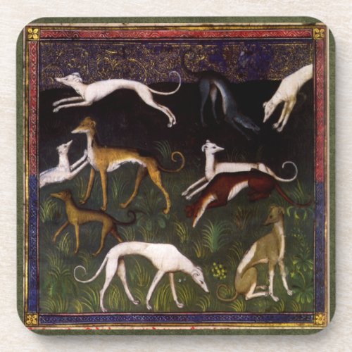 Medieval Greyhounds in the Deep Woods Beverage Coaster