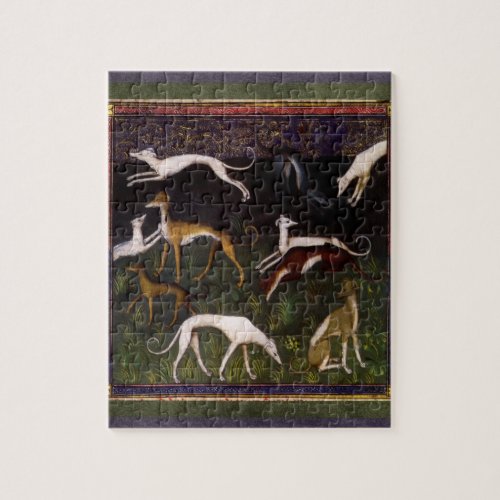 Medieval Greyhounds in the Deep Woods Jigsaw Puzzle