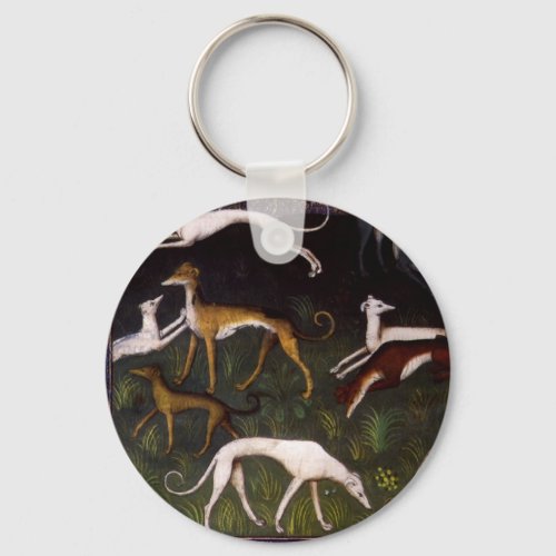 Medieval Greyhounds in the Deep Woods Keychain