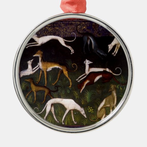 Medieval Greyhounds in the Deep Woods Metal Ornament