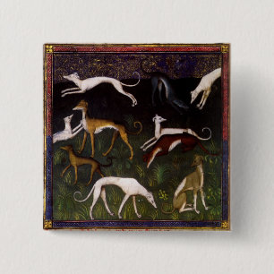 Medieval Greyhounds in the Deep Woods Pinback Button