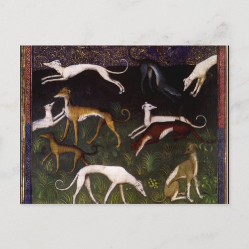 Medieval Greyhounds in the Deep Woods Postcard