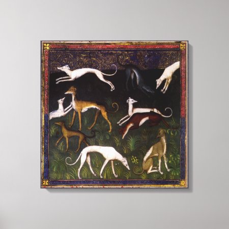Medieval Greyhounds In The Forest Canvas Print