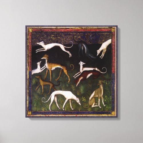 Medieval Greyhounds in the Forest Canvas Print