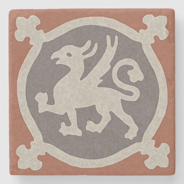 Medieval Griffin Tile Stone Coaster (Front)
