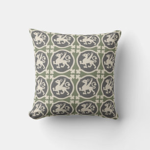Medieval Griffin Tiles Throw Pillow