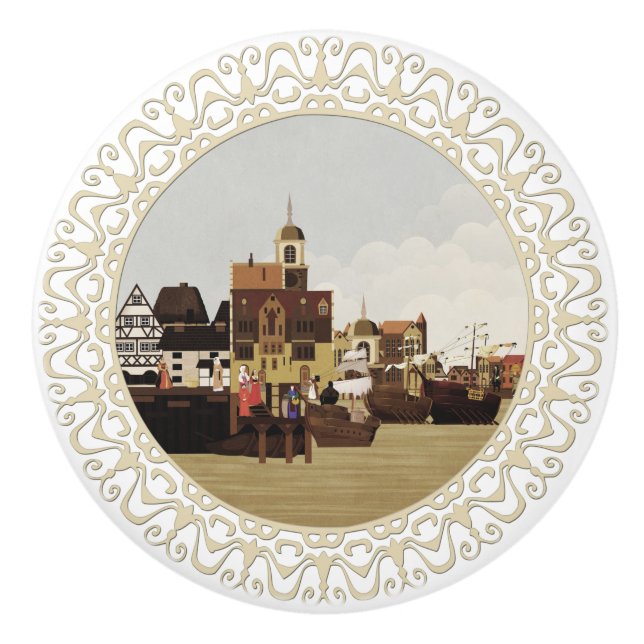 Medieval Harbor Ceramic Knob (Front)