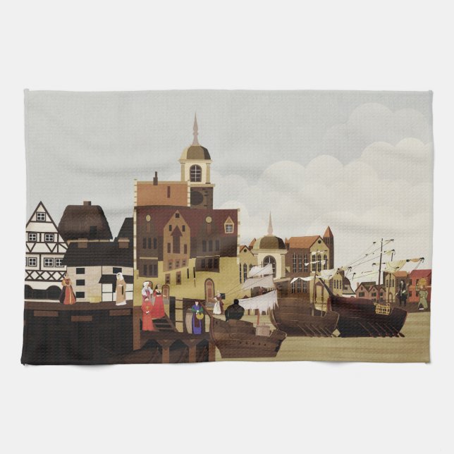 Medieval Harbor Kitchen Towel (Horizontal)