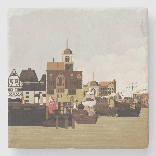 Medieval Harbor Stone Coaster (Front)