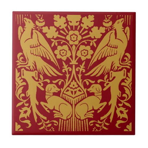 Medieval Hawk And Hound Pattern Ceramic Tile