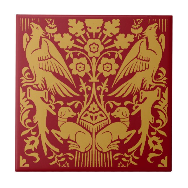 Medieval Hawk And Hound Pattern Ceramic Tile (Front)