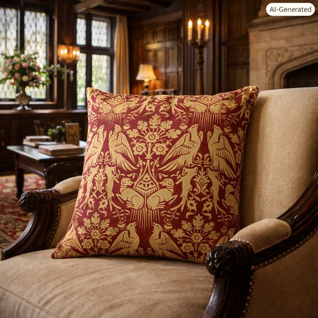 Medieval Hawks & Hounds Print Pattern Throw Pillow (Creator Uploaded)