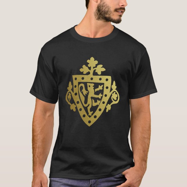 Medieval Herald Rampant Lion Shield Metallic T-Shirt (Front)